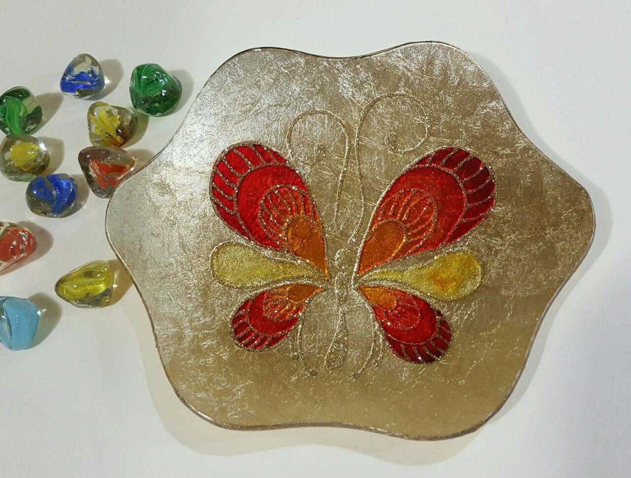 پیش دستی شیشه ای - طرح پروانه